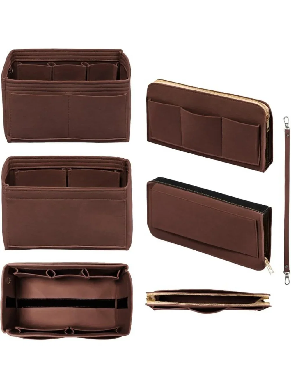 Medium Brown Purse Organizer Insert with Zipper & Key Chain - Tote Bag Essential